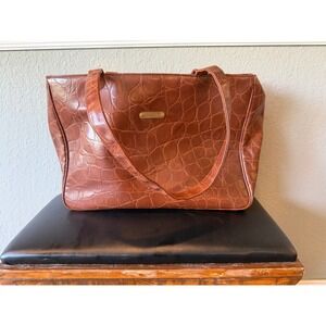 Courtenay Croc Embossed Brown Tote Bag, Top Handle,‎ Shoulder Bag, Designer